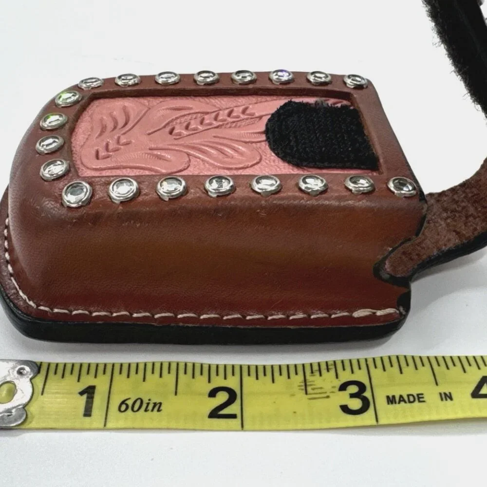 Hilason Hand Tooled Leather Bling Pink Western Cell Phone Case with Belt Clip